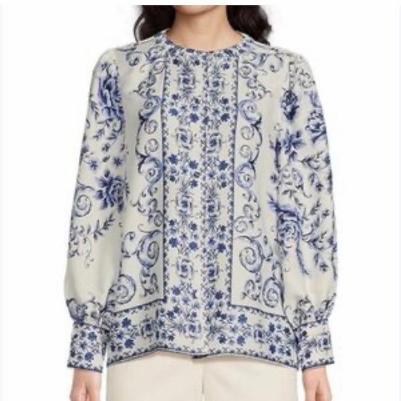 Alex Marie Tops - Alex Marie Wren Blue Scroll Floral Button Front Blouse Size Small.